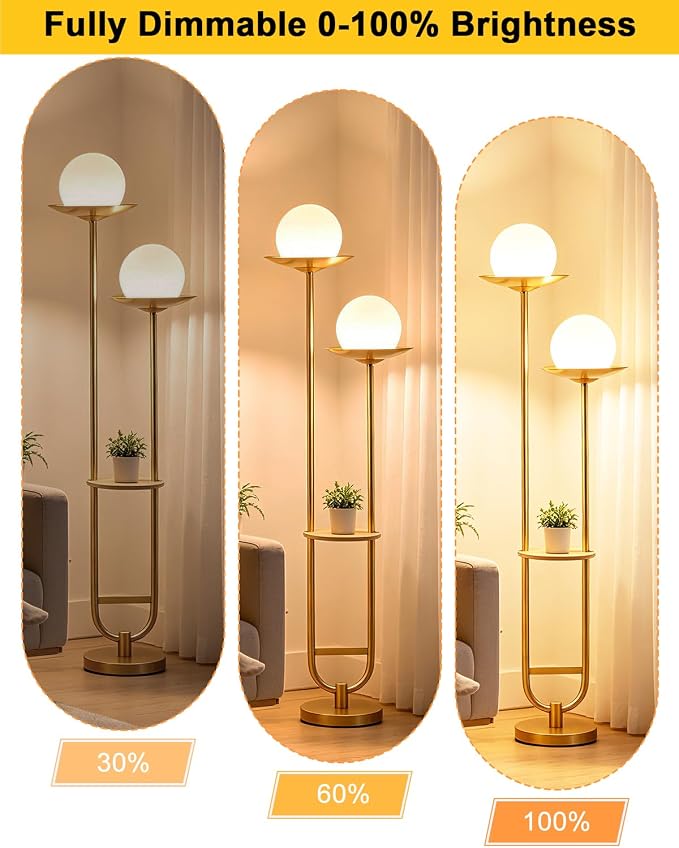 Lightdot 63IN 2 Globe Gold Floor Lamp Mid Century Standing Lamps Dimmable with 3000K Warm White LED Bulbs Unique Vintage Tall Floor Lamp with 5Lbs Heavy Base for Living Room/Wedding/Party