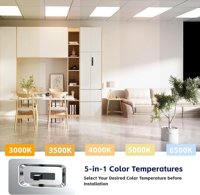 LED Flat Panel Light LED Drop Ceiling Light Fixture, 5 CCT 3000K-6500K Adjustable & 5 Wattage Selectable Recessed Back-Lit Fixture for Office, ETL Listed(24Pack 2x4)