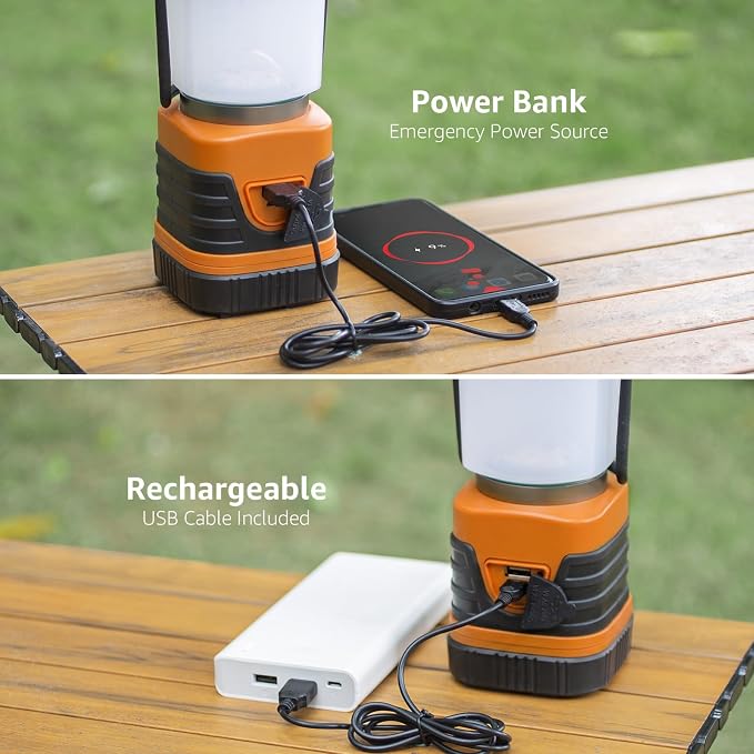 Lepro 1000LM LED Camping Lantern Rechargeable, 4400mAh Orange Tent Light with 4 Light Modes, Waterproof Lantern Flashlight for Hurricane Emergency, Camping Essentials, USB Cable Included