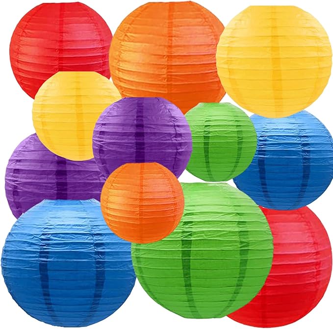 Colorful Paper Lanterns Decorative,Hanging chinese lanterns Indoor Outdoor for Birthday, Wedding, Christmas, Bridal, Home Decor, ceiling decorations(Size of 4”, 6”, 8”, 10”,12Pcs)