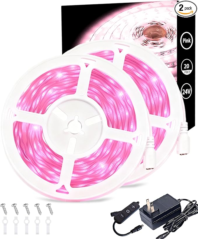 2 Set 10 FT Pink Led Lights Strip for Bedroom Decor Rope Lights Easy DIY Princess Bathroom Cuttable Strip Lights for Baby Room Living Room Kitchen Ceiling Wall Vanity Mirror Decoration