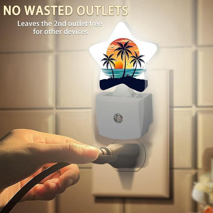 Tropical Sunset Tree Night Light Plug-in Dusk to Dawn Smart Sensor White Led Nightlight for Bedroom Bathroom Kitchen Hallway Stairs Energy Efficient Decor Desk Lamp