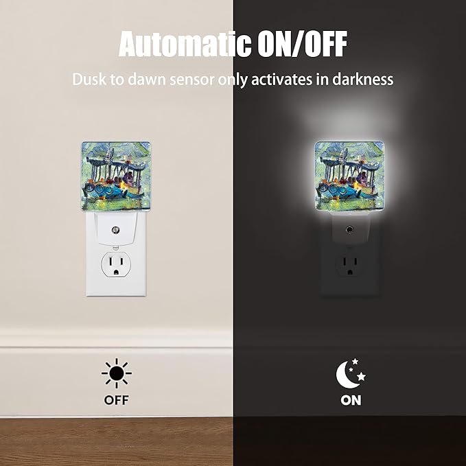 Retro Country Riverside Night Light Plug in Wall Lamp Smart Dusk to Dawn Sensor for Home Decorative, Kids Room Bedroom Bathroom Kitchen Hallway Gifts