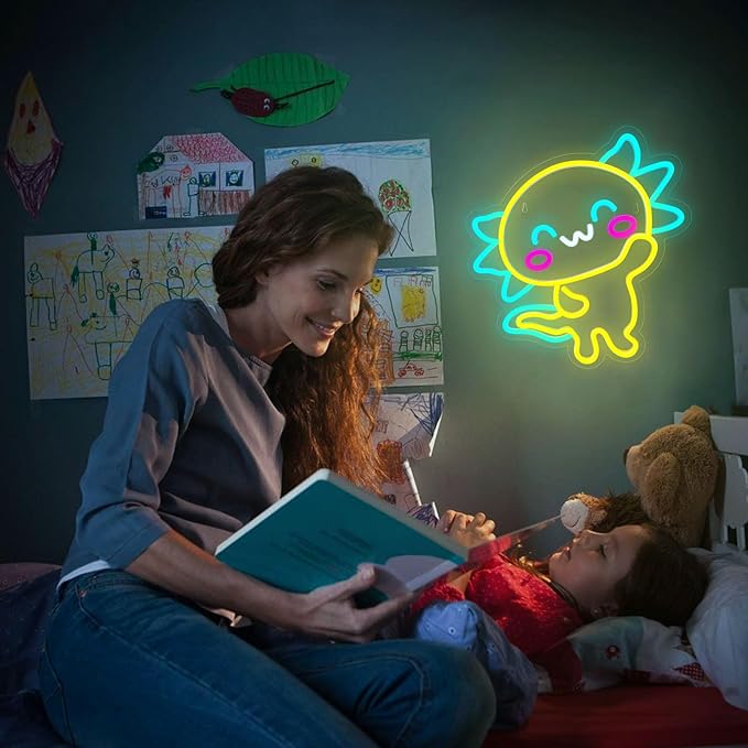Axolotl Neon Sign, LED Anime Neon Signs, Kawaii Sign Light Present for Wall Decor, Dimmable/USB Powered Axolotl Neon Light for Children Room Dorm Decor Girls Birthday Party Christmas