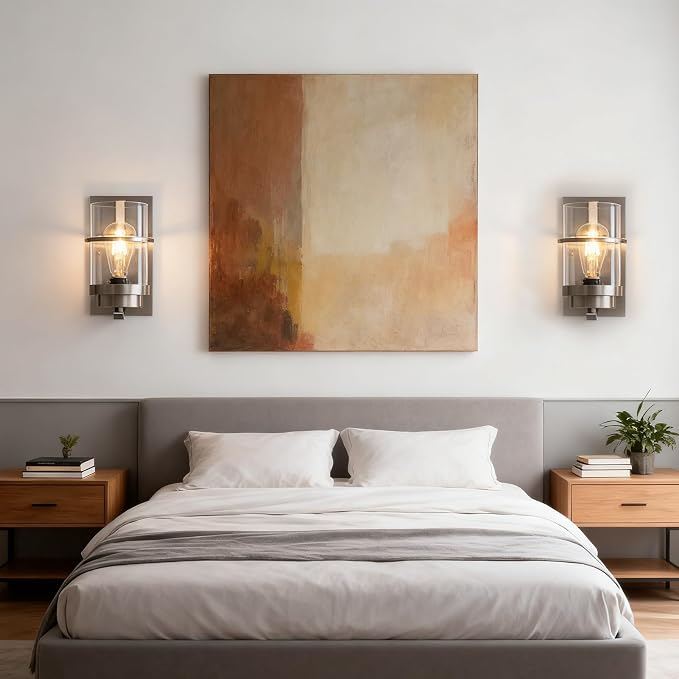 Brushed Nickel Modern Wall Sconces,Bathroom Light Fixture,10.2 in | E26 Base,modern wall sconces for hallways,stairs,bedroom,beside lights wall mounted