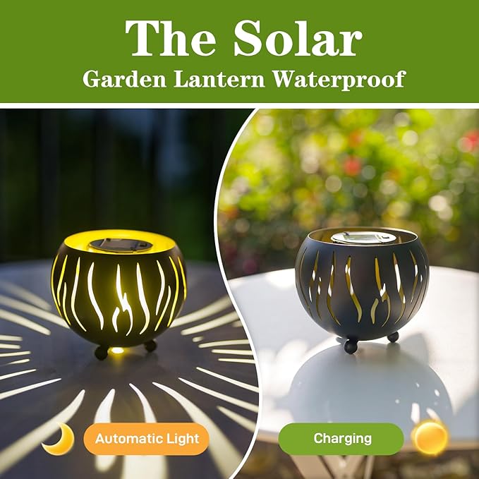 Solar Lanterns Outdoor Waterproof, Solar Lights for Outside Patio Porch Garden Tabletop Deco,2026 Gardening Lovers Mom Gifts(Wave Lines)