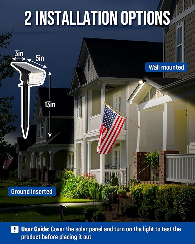 Solar spotlights Outdoor 63 LED 3 Lighting Modes, IP65 Waterproof Lighten Yard Garden House Garage Pathway for Christmas Decorations-6 Pack