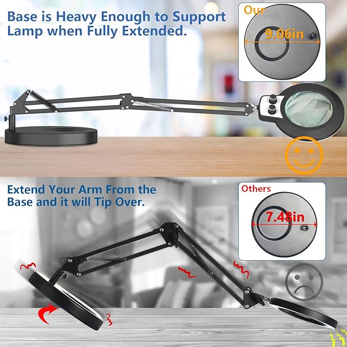 HITTI 12X Magnifying Glass with Light Hands Free, 2026 New Upgrade Infinite Color and Brightness Magnifying Desk Lamp & Clamp, 2-in-1 LED Lighted Magnifier Stand for Craft Reading Hobby Close Work
