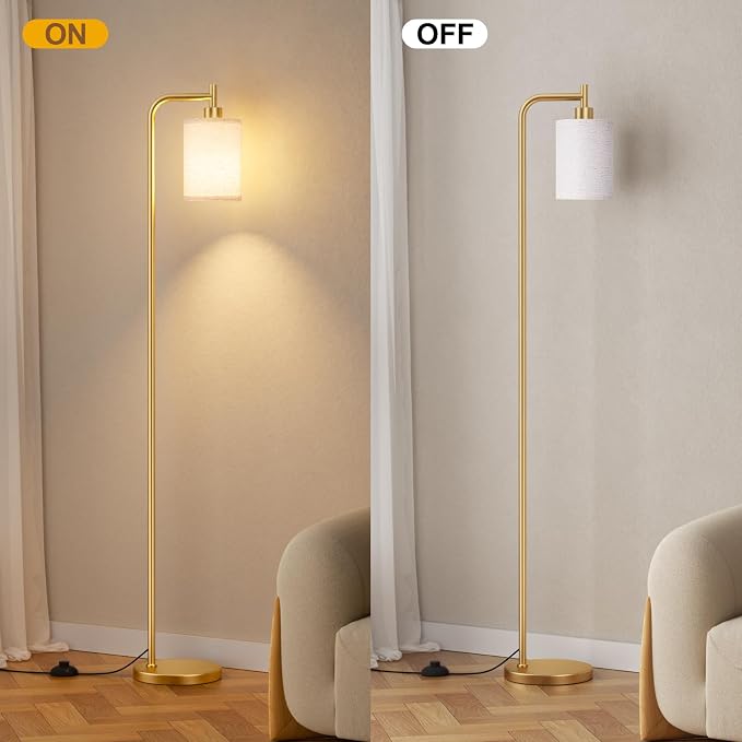 Ziisee 64" Floor Lamp for Living Room with Remote Control, Beige Shade with Gold Pole, Dimmable Tall Lamps for Bedroom Office Corner, 9W LED Bulb Included
