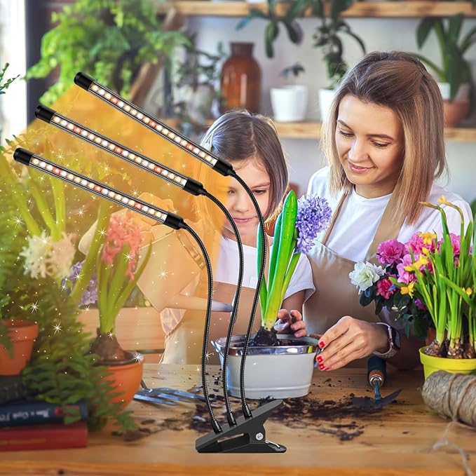 Plant Lights for Indoor Growing, Full Spectrum Clip Grow Lamps | 10 Feet Cables for Seeding Blooming and Fruiting, Auto On Off Timing 3/9/12Hrs
