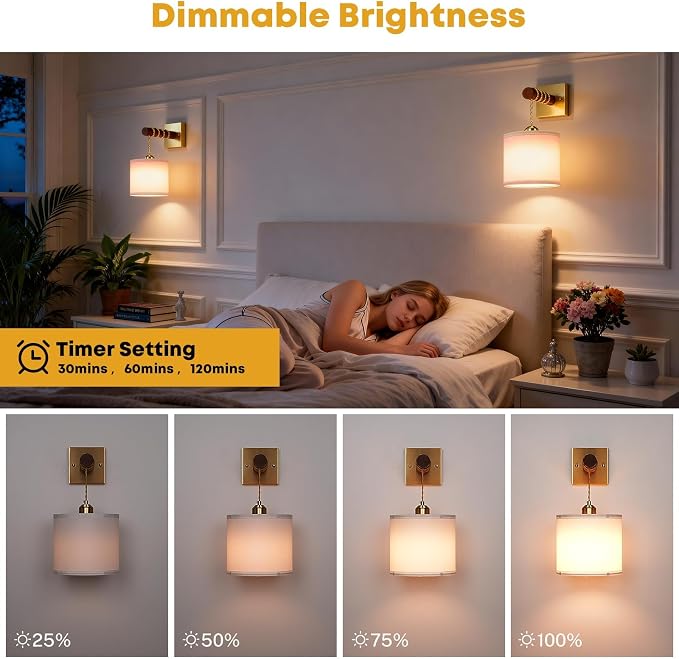 Rechargeable Battery Operated Wall Sconce Set of Two, 8000mAh Wireless Wall Sconces with RGB 15 Colors & Remote Control, Dimmable Wall Lamps for Living Room Bedroom, Gold