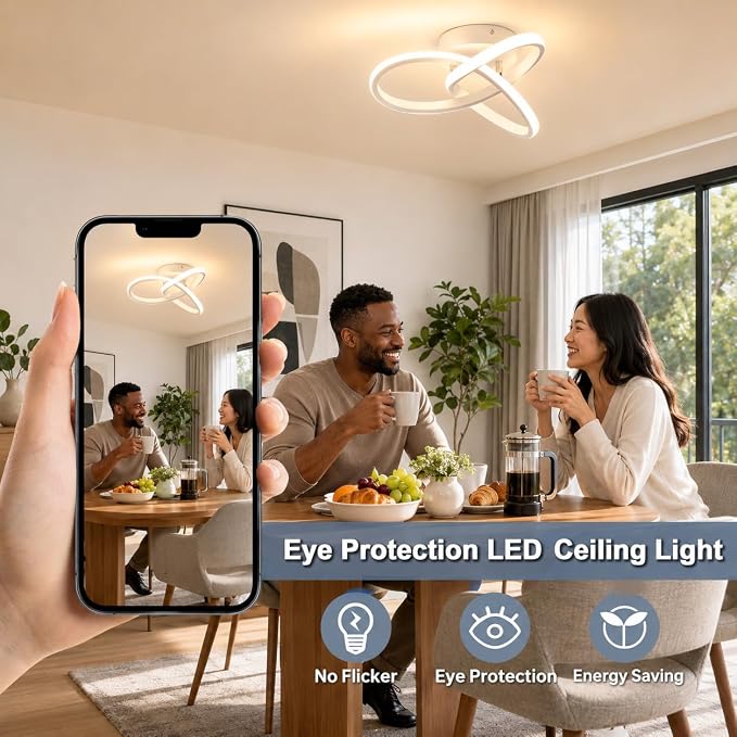 CANEOE Hallway Light Acrylic Modern LED Ceiling Light Fixtures 3000K Close to Ceiling Lights for Bedroom, Bathroom, Kitchen, Balcony, Corridor, Stair, Aisle Lamp Curved Design (White,3000K)