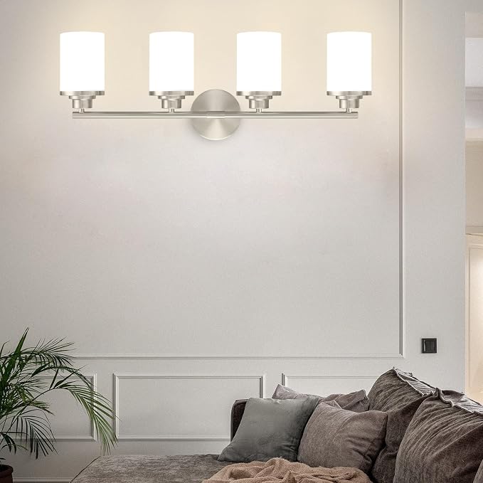 Bathroom Light Fixtures,Brushed Nickel Bathroom Lights,4-Light Vanity Light,Bathroom Light Over Mirror,Modern Bathroom Vanity Light Fixture,Bathroom Sconces with Frosted Glass