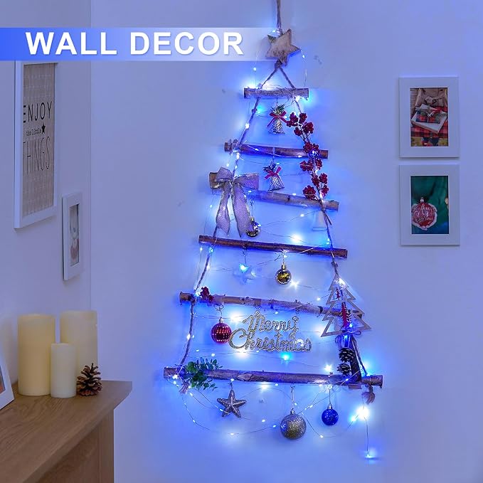 JMEXSUSS 2 Pack 33ft 100 LED Fairy Lights Battery Operated, Blue and White | Christmas Lights with Remote, Timer, 8 Modes, Battery Powered Twinkle String Lights for Bedroom Christmas Tree Mantel Decor