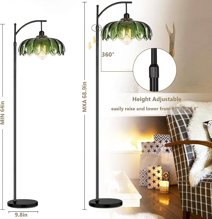 ILLMTW Glass Floor Lamp for Living Room,Bedroom,Mid Century Modern Standing Lamp with Remote,Dimmable Black Tall Lamp Lamp Vintage Retro Arc Floor Lamps Flower Floor Light Boho Bohemian