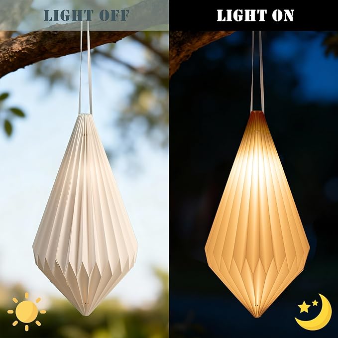 Battery Operated Outdoor Paper Lantern for Patio & Garden — 2Pack Waterproof Hanging Decorative Light with Remote Timer, Foldable Paper Lantern with String for Backyard, Porch Decor