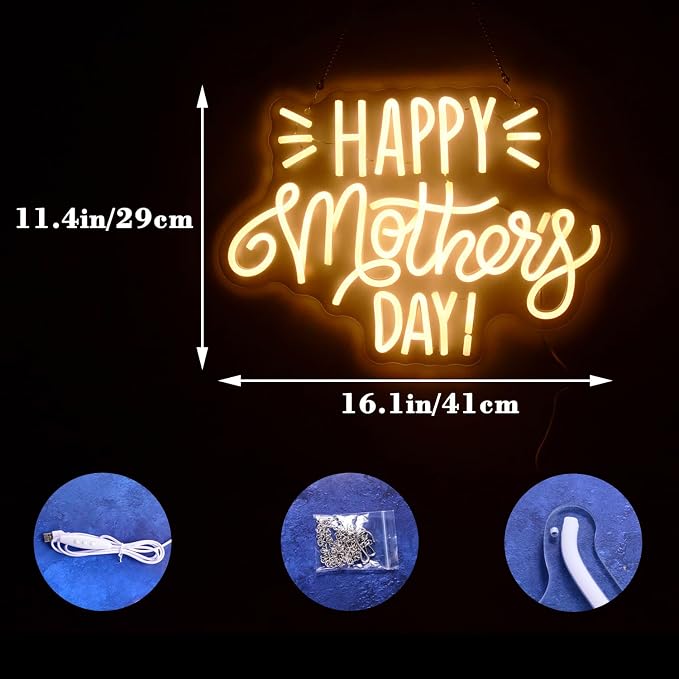 Happy Mother’s Day Neon Lights My Mother is Best Dear Mom letters LED Neon Signs Warm White Light Lamp as Gift for mom-mother’s day, mother’s birthday, wife's birthday, Christmas, Thanksgiving