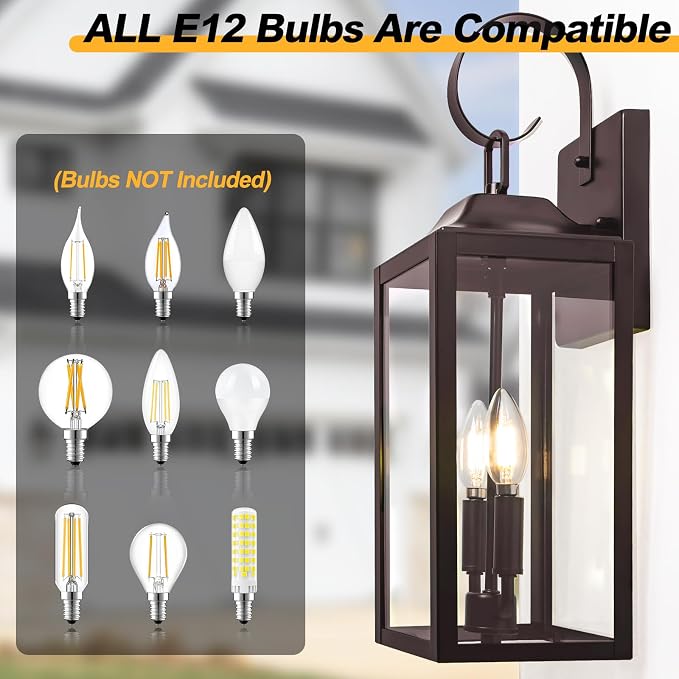 19" Oil Rubbed Bronze Outdoor Wall Lantern 2-Light, Porch & Patio Lights | Modern Outdoor Wall Sconce Front Porch Light with Clear Glass, Large Anti-Rust Outdoor Wall Lights for House, Brown, 1-Pack