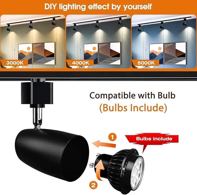 Track Lighting Heads, 7W H Type Track Lights 4000K Neutral White GU10 Base Adapter Track Light Fixture for Kitchen Living Room Art Exhibition, Black 8 Pack