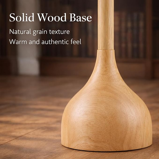 MOFFE Mid Century Modern Real Wood Floor Lamp with 2 Shades for Two Looks | 65" Tall,Sculptural Teardrop Base,Wooden Pull Chain,Vintage Standing Lamp,Linen Shades,Living Room,Bedroom, Bulb Included