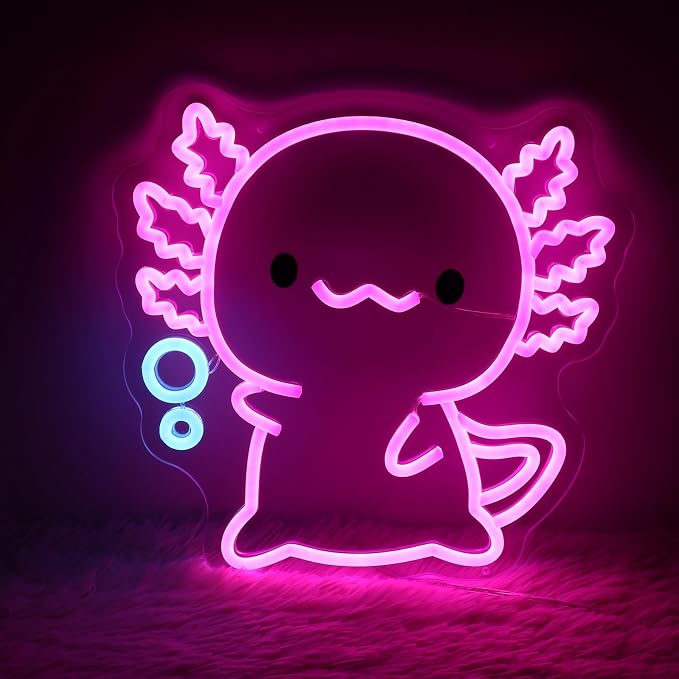 Axolotl Neon Sign, LED Night Light for Kids Room Wall Decor | Cute Bedroom Decor, Gamer Setup, Birthday Party, Nursery Room, Kawaii Style, Soft Glow, USB Powered, Gift Ready