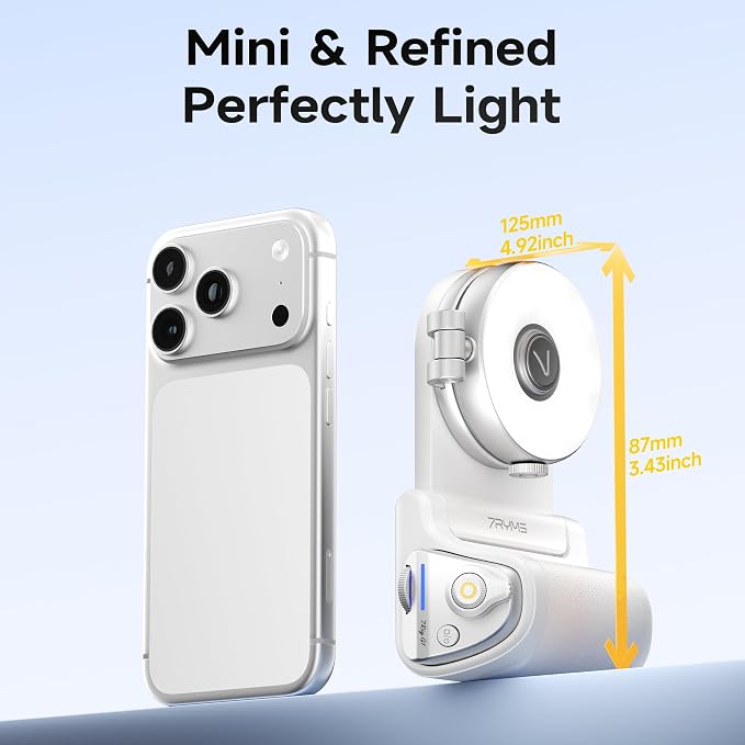 7RYMS 7Rig G1 Camera Grip & 7Lite L1 Selfie Light Creator Kit | Compatible with iPhone and Android. Perfect for Photography, Vlogging, Zoom Meeting, Selfies and Video Creation (White)