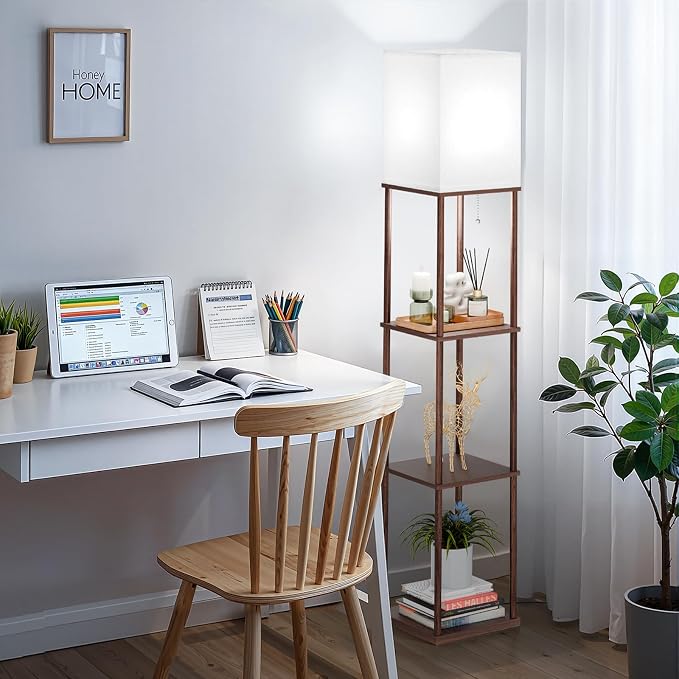 SHINE HAI Floor Lamp with Shelves, 3-Tier Square Modern Shelf Lamp | 3CCT Bright Bulb Included, Tall Standing Lamps for Living Room Bedroom Office