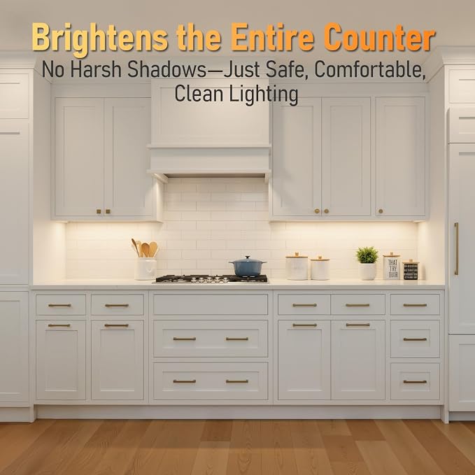 TORCHSTAR Ultra-Slim LED Under Cabinet Lighting Fits 12" Cabinets | 5CCT, Hardwired & Plug-in, 8W 600LM, 120V CRI90 Linkable Dimmable Thin Under Counter Lights for Kitchen, ETL T24, White