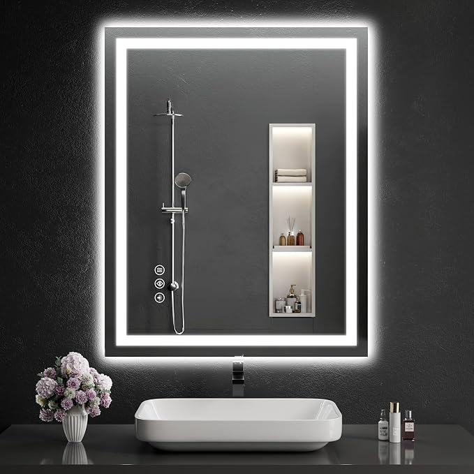 40"x32" LED Bathroom Mirror with Lights, Dimmable, Anti-Fog, Lighted Bathroom Vanity Mirror for Wall, Backlit + Front Lit, Memory Function, Shatter-Proof, Tempered Glass