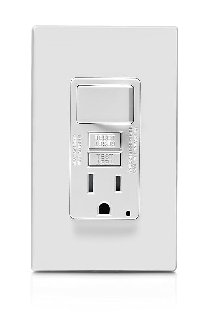 Leviton GFCI Switch Outlet Combo, 15 Amp, Self Test, Tamper-Resistant with LED Indicator Light, Saves Space, GFSW1-W, White