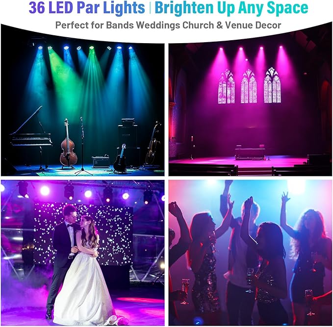 LED Stage Lights 2Pack - Czgor 36W RGB DJ Par Lights with Sound Activated Auto Play by Remote & DMX Control Uplights for Events Wedding Party Club Christmas Party Lighting