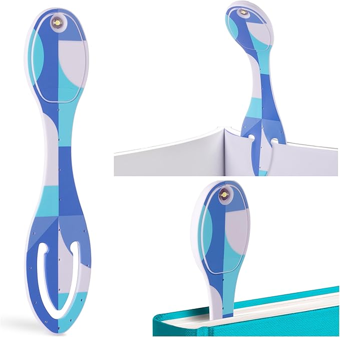 Gifts for Readers & Writers Book Light, Clip On Reading Light for Bed, 2in1 Flexilight & Bookmark, Small & Lightweight with a Soft Glow, 2 Batteries Included, Blue Blocks