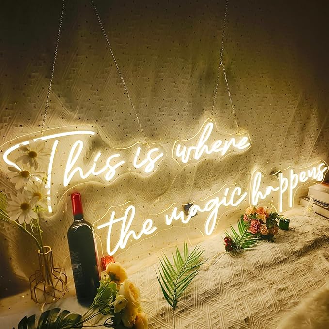 Super Large This Is Where The Magic Happens Neon light, 83” This Is Where The Magic Happens Neon Sign Large with Remote Dimmer, Neon Light Signs for Wedding, Birthday, Christmas Party, Warm White