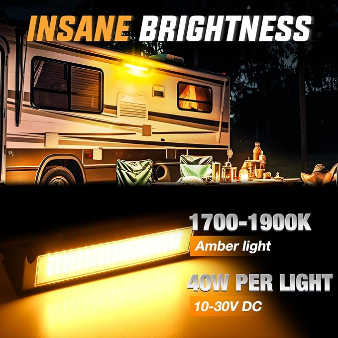 Nilight 1PC 13 Inch RV Exterior Light Amber Beam for RV Trailer Camper SUV | 1PC LED porch scene cargo light, black aluminum housing, 12V 24V waterproof for RVs trailers campers 5th wheels
