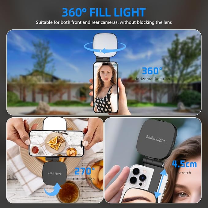 Magnetic Selfie Light Compatible for MagSafe iPhone, CRI 95+ 700lx/0.3m Folding LED Phone Fill Ring Lighting with Full Mirror for Zoom Makeup Photography Recording Video Conference TikTok (M27-Black)