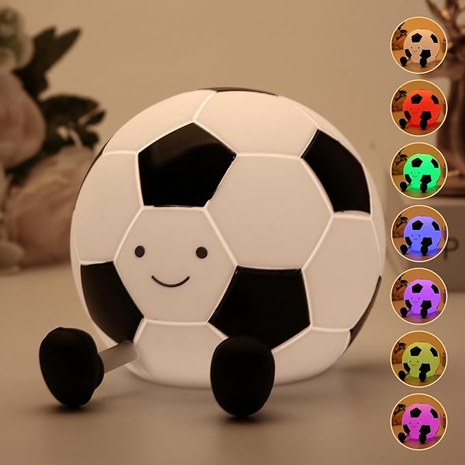 Soccer Silicone Night Light for Kids,Cartoon Soccer Lamp Squishy Silicone Baby Nursery Night Light with 7 Colors Change,Football Night Light for Home Decor,Birthday or Christmas Gifts