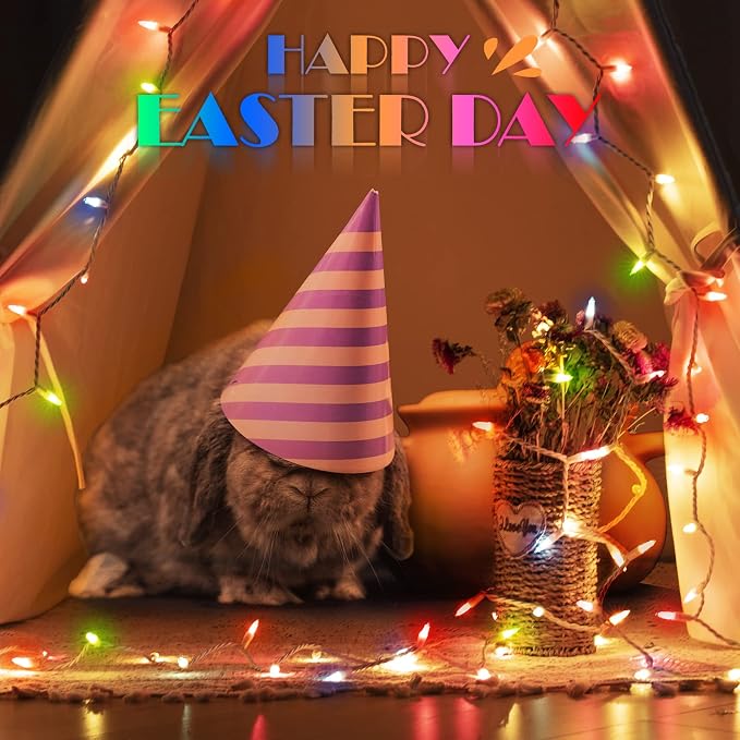 Easter Decorations Mini String Lights - 26.5 feet 100 Count Mini Light Set on White Wire Plug in End to End Connectable for Indoor Outdoor Party Yard Garden Patio Home Easter Decor, Multicolored