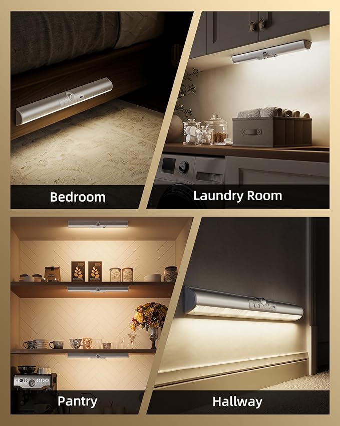 EZVALO 15inch Motion Sensor Closet Lights, 3 Pack Rechargeable Cabinet Lights with Adjustable Sensor, Glare-Free, 3 Color Temps & Dimmable, Magnetic Motion Light Indoor for Pantry, Stairs