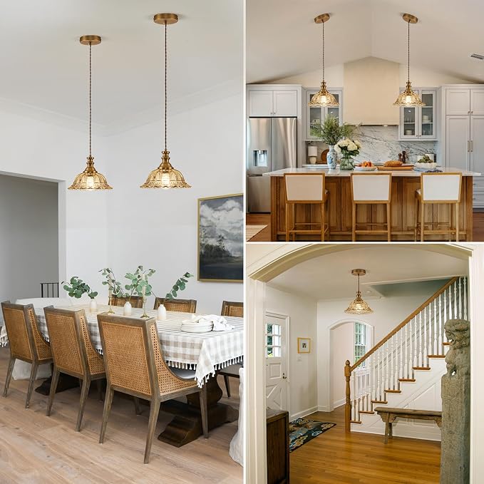HDDFL Glass Pendant Lights Modern Pendant Lighting Fixtures Hanging Lamp for Kitchen Island Bedroom Dining Room Coffee Shop Hallway Amber and Brass
