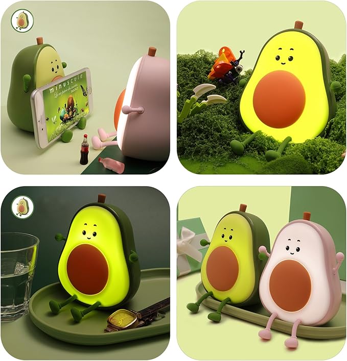 Avocado Night Light, Fruit Night Lamp for Kids Bedroom USB Rechargeable Lamps 3 Brightness Levels, Nursery Bedside Delay-Off Nightlight for Baby Toddler Boys Girls Birthday Christmas, Green