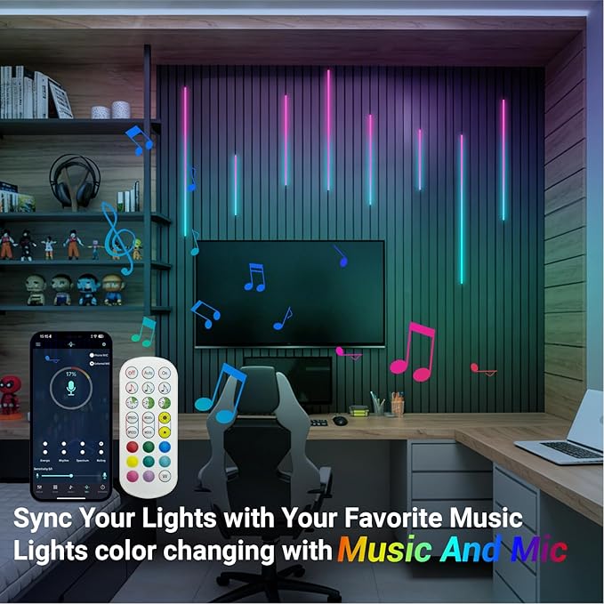 HAMRVL RGB+IC Smart Recessed Lighting Wall Panel Lights, 8PCS Slat Wall Lights for Acoustic Panels, APP & Remote Control, Music Sync, Chasing Effect, Timer, LED Light Wall Panels for Wood Wall Panels