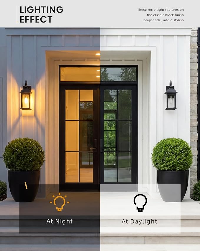 FEMILA Exterior Wall Sconce, 2 Packs Outdoor Waterproof Wall Lights Fixture, E26 Socket Wall Lantern for Porch, Anti-Rust Matte Black Finish with Seeded Glass Lampshade, 4FD54B-2PK BK