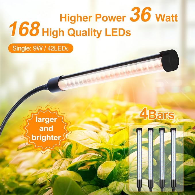4Head Desk Grow Light, Tabletop LED Grow Lights for Indoor Plants for Bonsai, Seed Starting, Succulents, 36 Watt Power Draw, 4/8/12/16/20H Timer, 16"-24" Height Adjustable