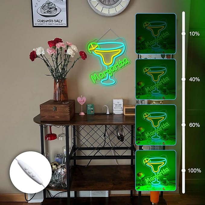 Margarita Neon Sign Tropical Light LED Wall Decor for Bars, Kitchen & Party Spaces Festive Cocktail Glass Design