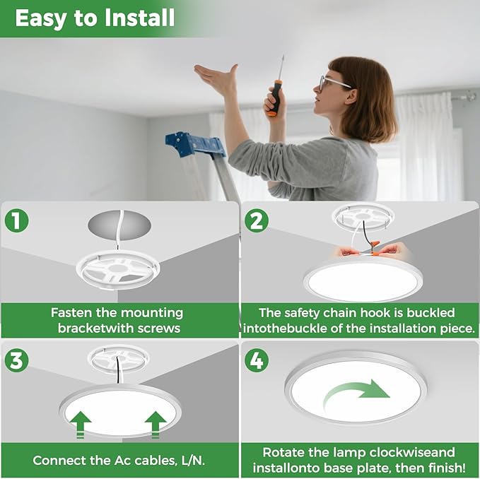 zemty 12Pack LED Flush Mount Ceiling Light, 12Inch 24W Dimmable Ceiling Lights Fixture, 5 Color Temperatures (3000K-6500K) White Round Ceiling Lamp for Bedroom, Kitchen, Hallway,Bathroom