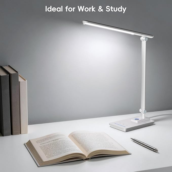ELECTRI Desk Lamp for Home Office, 5 Color & Stepless Dimming, Eye-Caring | 360° Rotatable, Touch Control, with USB-C Output Port, for Study, Reading, Work, Nail Art, Craft, Puzzle, with Adapter