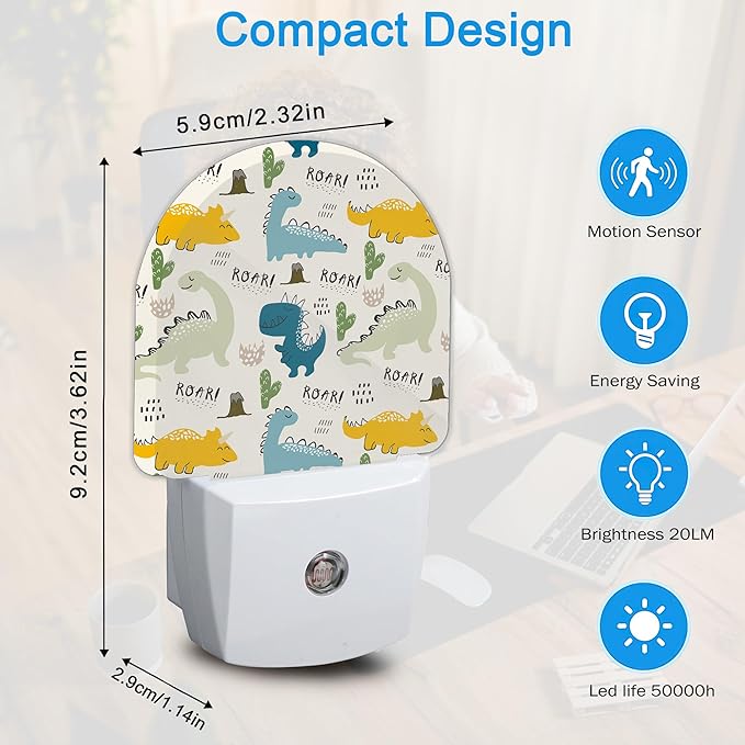Cartoon Cute Dino Night Light, Night Lights Plug Into Wall Decor,Auto Sensor Lamp Home Indoor Stairway Kitchen Corridor Boys Girls Women Men Room Gifts
