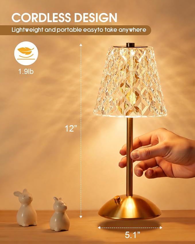 Nusogon 4 Pack Rechargeable Cordless Table Lamp, Touch Control Desk Lamp | 3 Color Dimmable LED Gold Small Lamp for Bedroom Bedside Restaurant Kitchen Home Decor