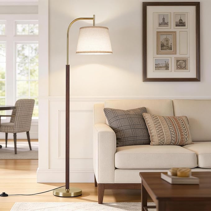 SUNMORY Wood Floor Lamp for Living Room, Mid Century Modern Standing Lamps | 3 Color Temperatures LED Bulb, Arc Floor Lamp with Adjustable Lampshade, Tall Reading Lamp for Bedroom, Corner, Office
