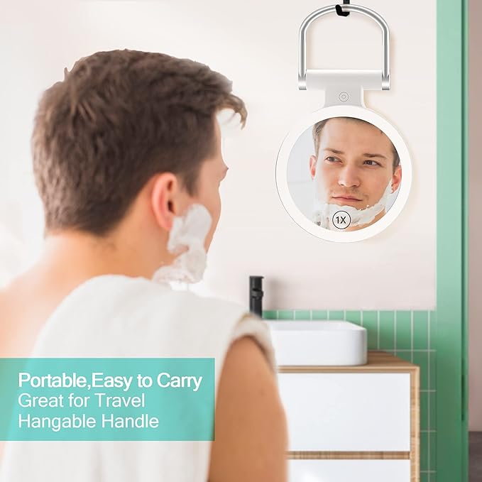 Magnifying Travel Makeup Mirror with Lights, Double-Sided 1X/30X Magnifying Mirror, 3 Color Lighting & Brightness Adjustable, Portable &Foldable Handheld Mirror with Lights(9" L x 7" W)